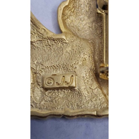 JJ Jonette Brooch Cats Brushed Goldtone Moon in the Background - Picture 3 of 3